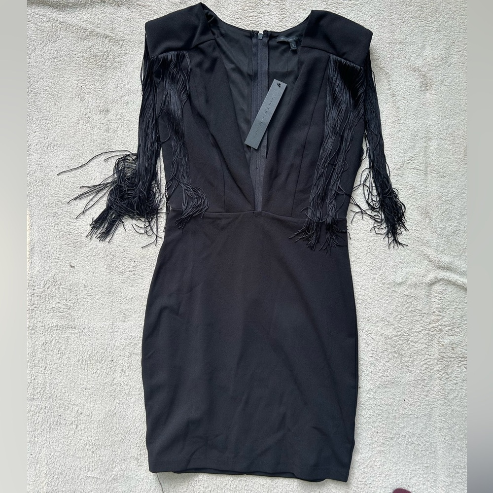 Nashville Black Fringe Mini Plunge Dress